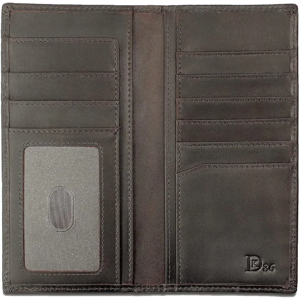 🆕Men Black Long Wallet Grain Leather Rfid Blocking Bifold Deer Wallet, Coffee